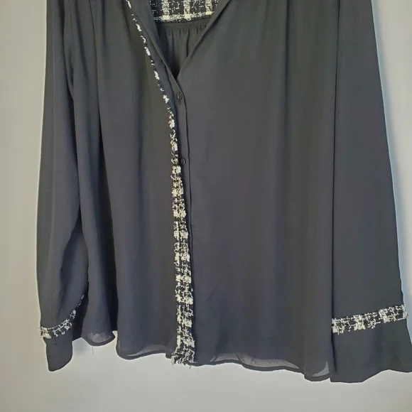 Zara Black Blouse with Tweed Trim - Picture 7 of 9